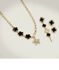 Black Clover & Flower Jewelry Set