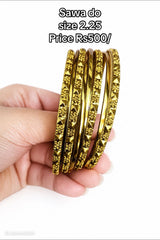 Golden Carved Bangle Set – 6 Pcs