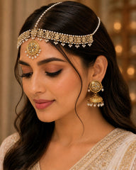 Imitation Kundan Matha Patti & Jhumka Set
