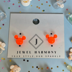 Neon Orange Mickey Mouse Stud Earrings