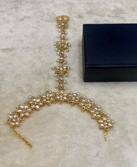 Golden Kundan Angla – Bridal Hath Phool with Pearl Drops