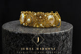 Royal Pearl Floral Gold Bangles Pair