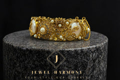 Royal Pearl Floral Gold Bangles Pair