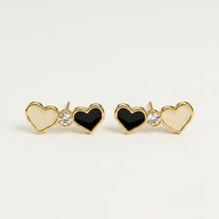 Double Heart Crystal Stud Earrings