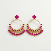 Maroon Geometric Hoop Drop Earrings