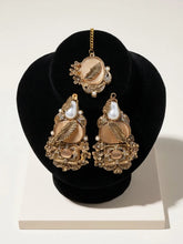 Gold Statement Bridal Earrings & Matching Maang Tikka Set