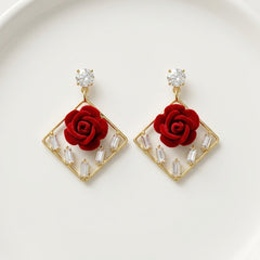 Red Velvet Rose Gold Drop Earrings