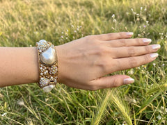 Golden Imitation Mother of Pearl Turkish Bangle Pair