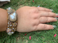 Golden Imitation Mother of Pearl Turkish Bangle Pair