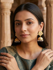 Golden Thappa Kundan Jhumka Set