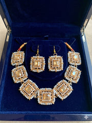 Royal Pearl & Crystal Choker Set – Imitation Gold Necklace & Earrings