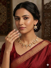 Kundan Floral Necklace, Earrings & Ring Set – Imitation Gold