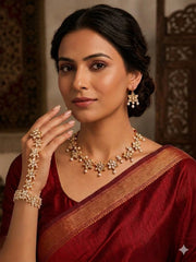 Kundan Bridal Necklace, Earrings & Haathphool Set – Imitation Gold