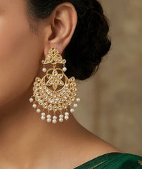 Golden Imitation Thappa Kundan Chandbali Earrings