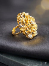 Two-Tone Adjustable Flower Ring – Imitation Gold