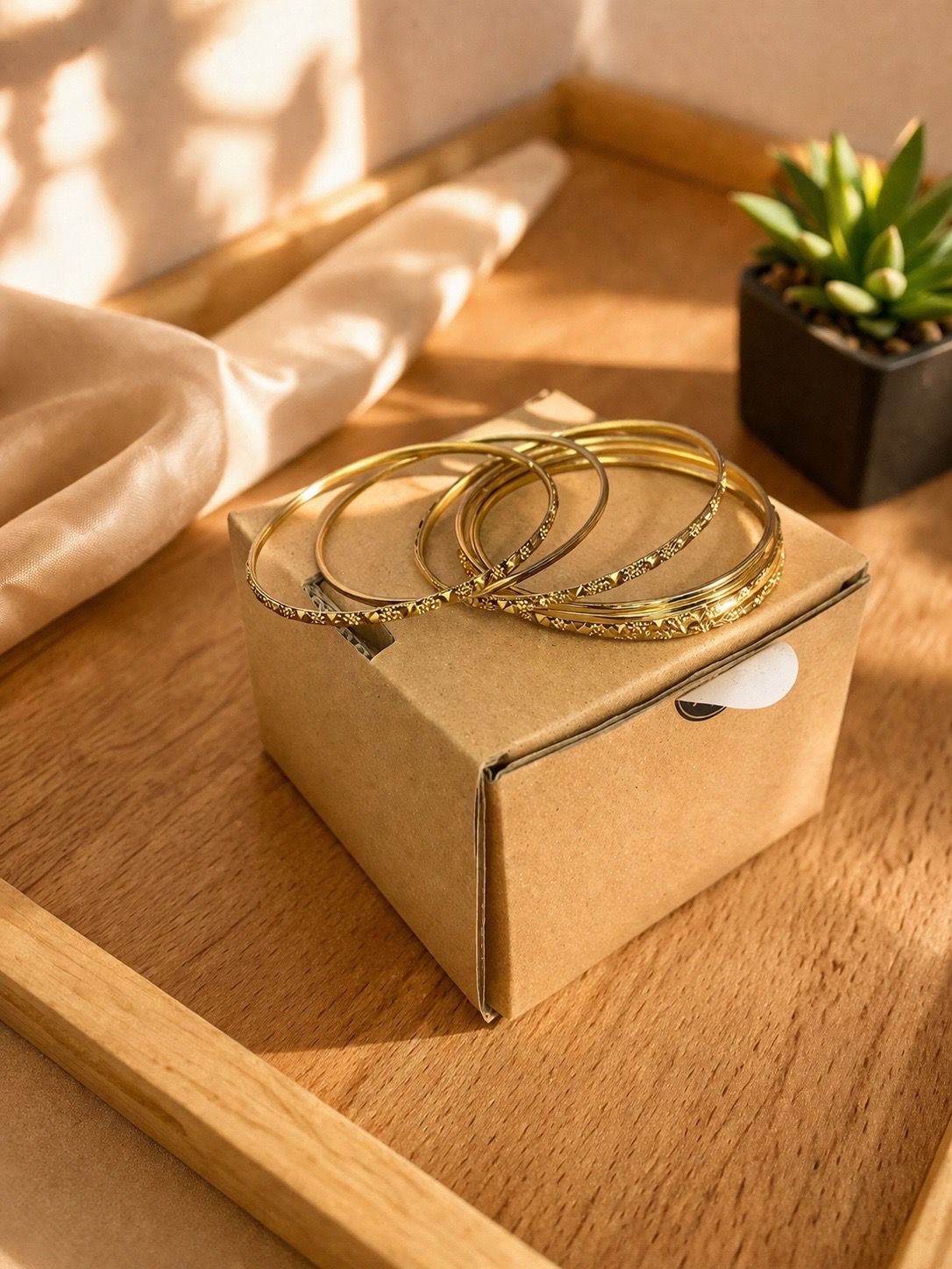 Golden Carved Bangle Set – 6 Pcs