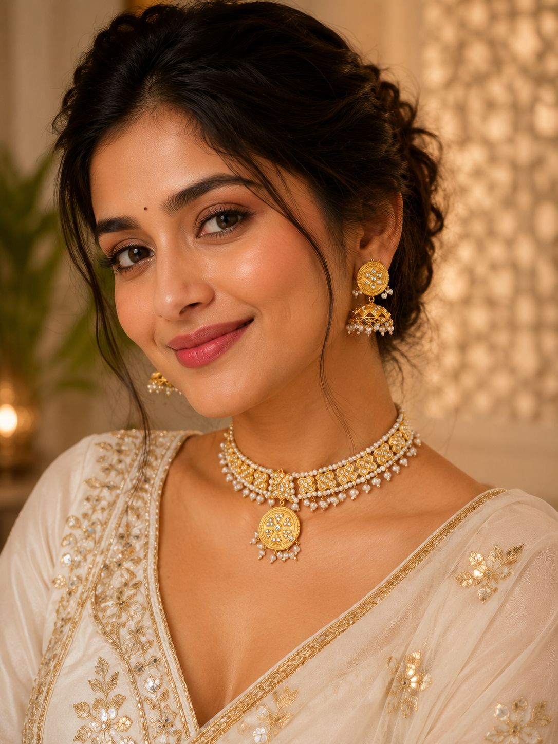 Kundan Pearl Choker & Jhumki Set – Imitation Bridal Jewellery