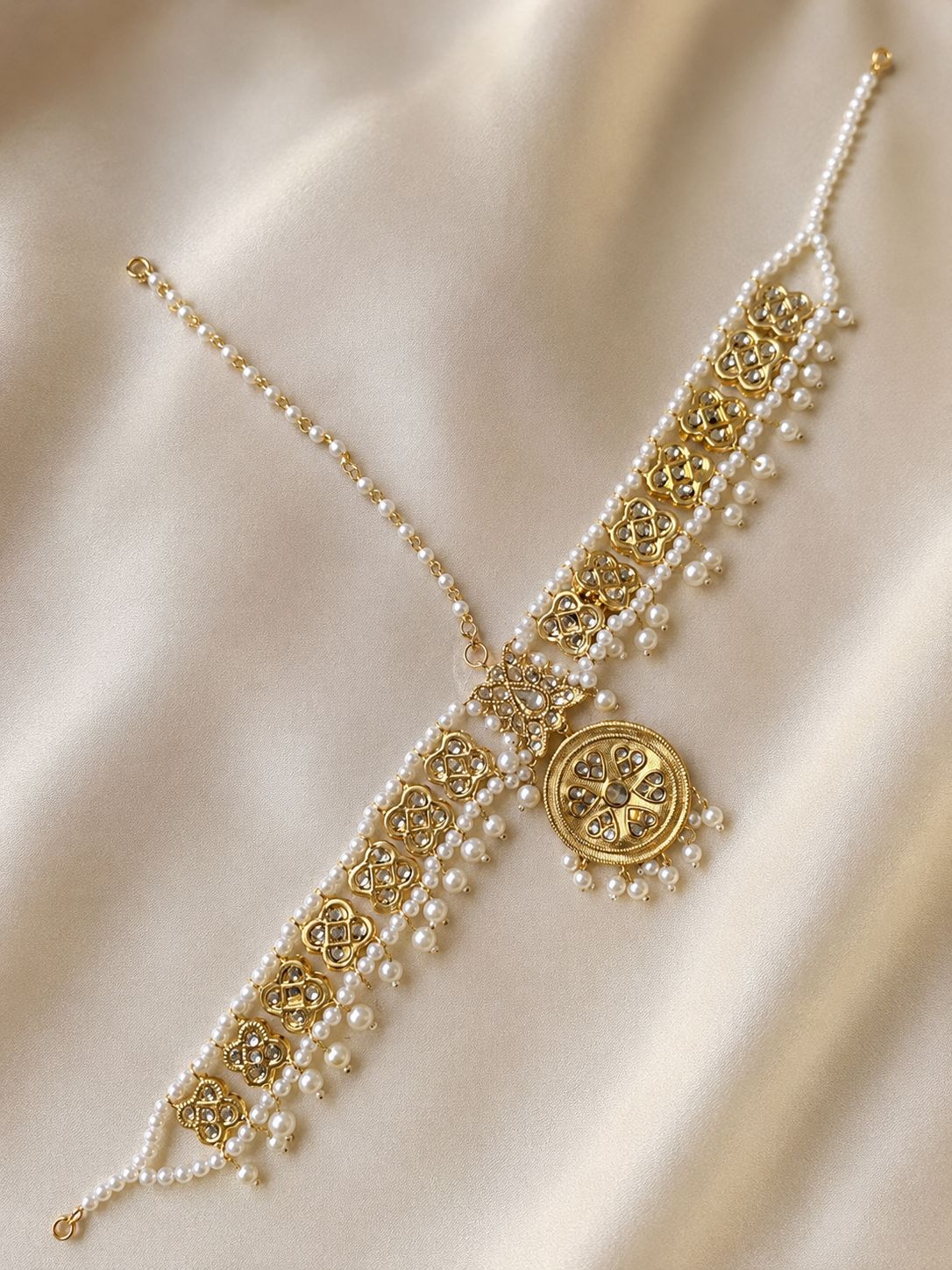 Pearl & Kundan Matha Patti – Bridal Gold-Tone Head Jewellery