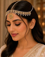 Pearl & Kundan Matha Patti – Bridal Gold-Tone Head Jewellery