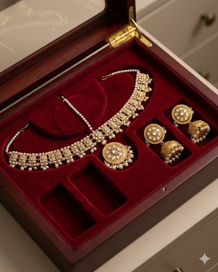 Imitation Kundan Matha Patti & Jhumka Set