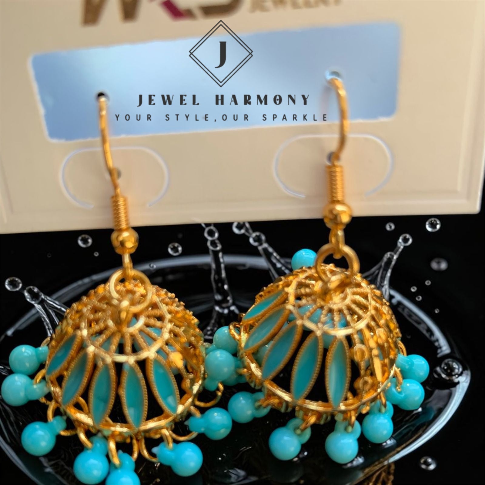 Turquoise Beaded Jhumka Earrings