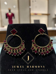 Maroon Geometric Hoop Drop Earrings
