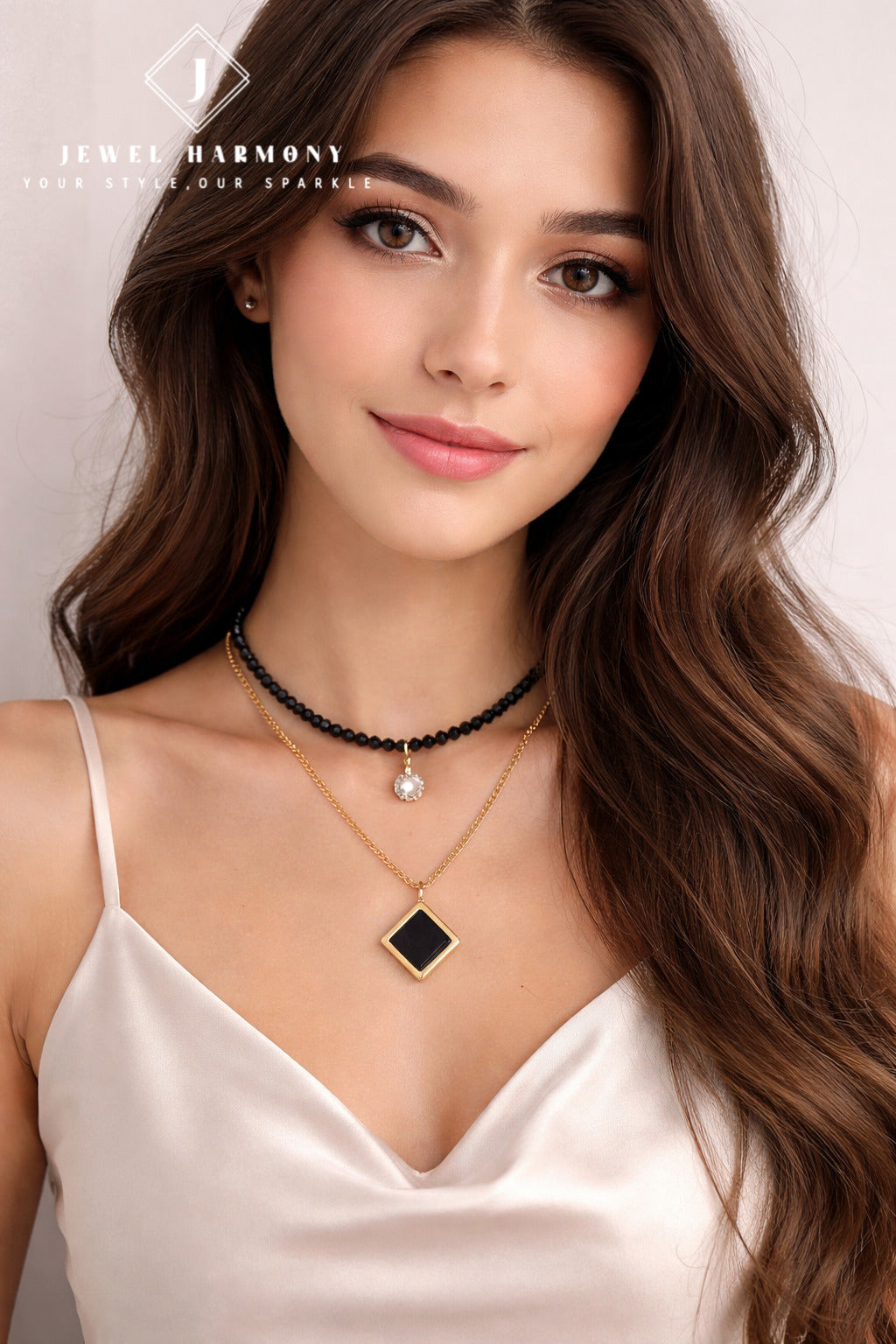 Black Beaded Pendant Necklace