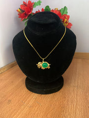 Green Stone Elephant Pendant Necklace