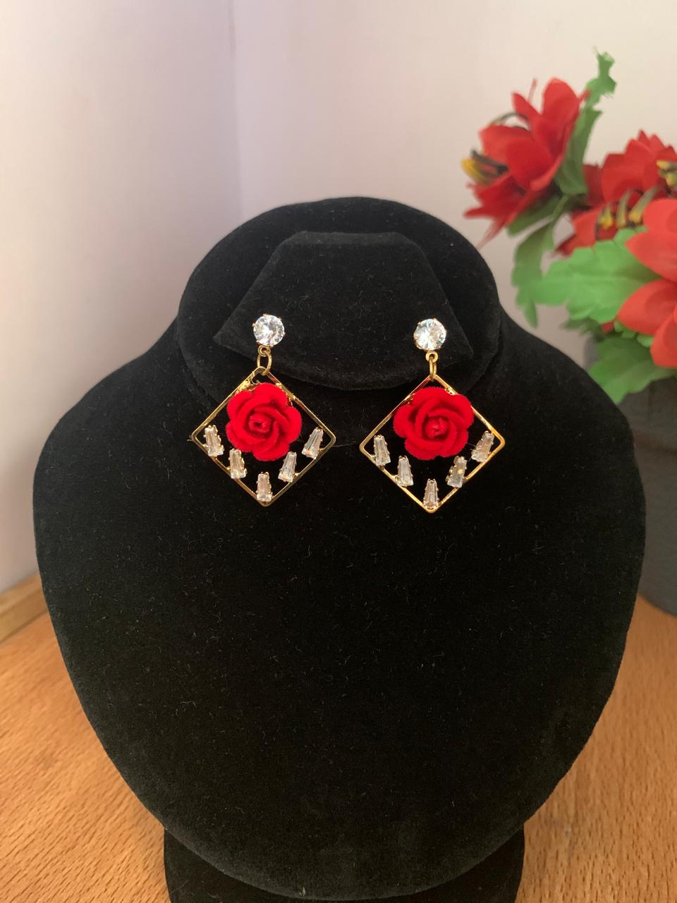 Red Velvet Rose Gold Drop Earrings