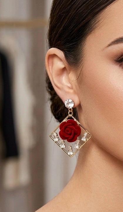 Red Velvet Rose Gold Drop Earrings