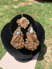 Gold Statement Bridal Earrings & Matching Maang Tikka Set