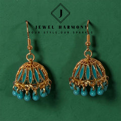 Turquoise Beaded Jhumka Earrings