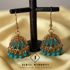 Turquoise Beaded Jhumka Earrings