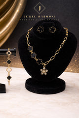 Black Clover & Flower Jewelry Set
