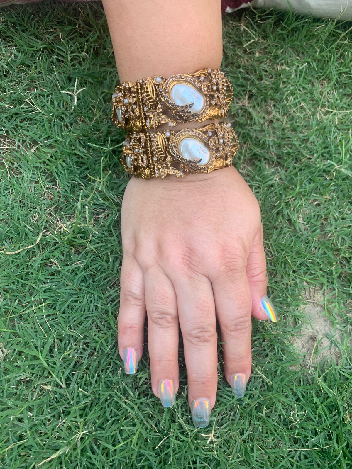Golden Mother of Pearl Turkish Bangle Pair