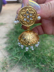 Golden Thappa Kundan Jhumka Set