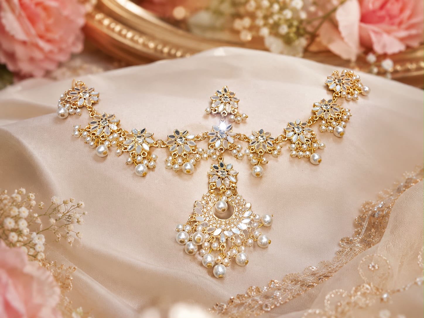 Golden Kundan Glass Matha Patti