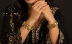 Royal Pearl Floral Gold Bangles Pair
