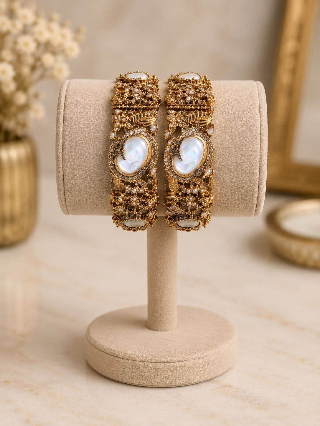 Golden Mother of Pearl Turkish Bangle Pair