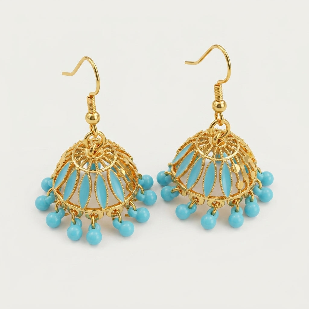 Turquoise Beaded Jhumka Earrings