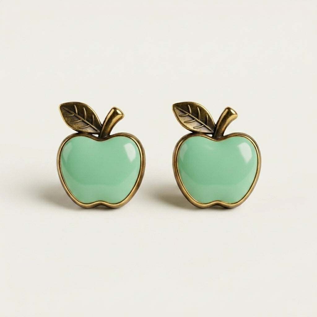 Cute Green Apple Shape Stud Earrings
