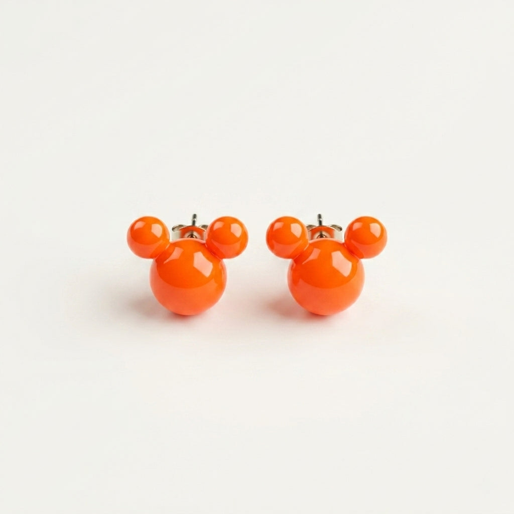 Neon Orange Mickey Mouse Stud Earrings