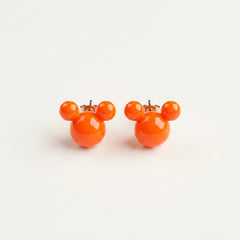 Neon Orange Mickey Mouse Stud Earrings