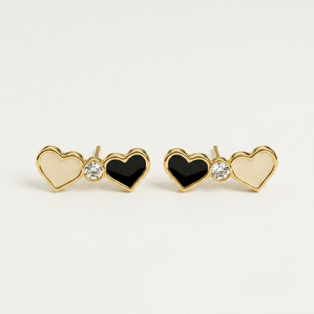 Double Heart Crystal Stud Earrings