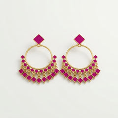 Maroon Geometric Hoop Drop Earrings