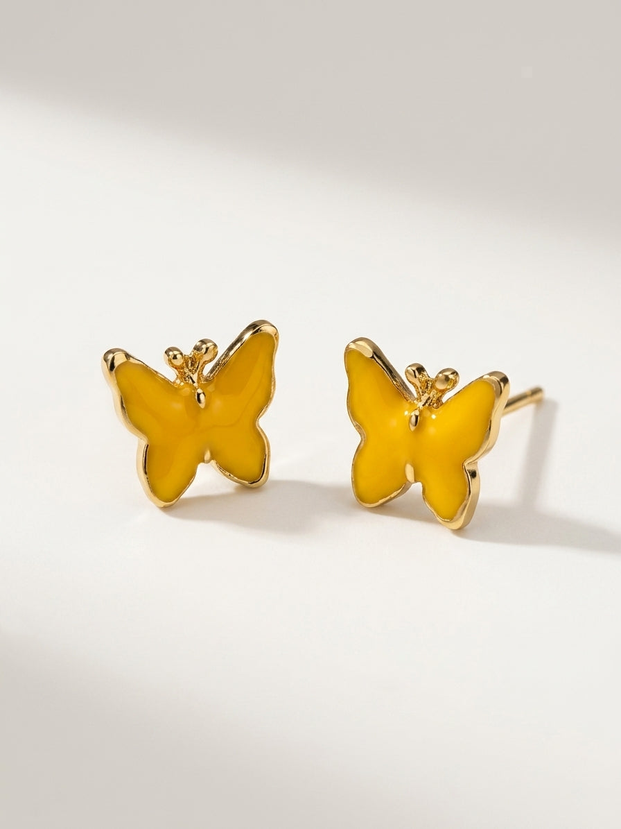 Yellow Butterfly Enamel Stud Earrings
