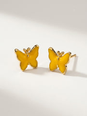 Yellow Butterfly Enamel Stud Earrings