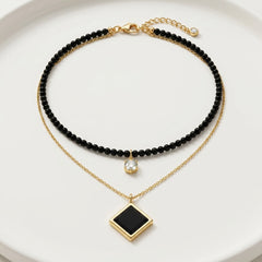 Black Beaded Pendant Necklace