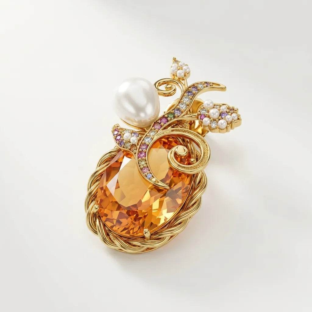 Orange Stone & Pearl Earrings