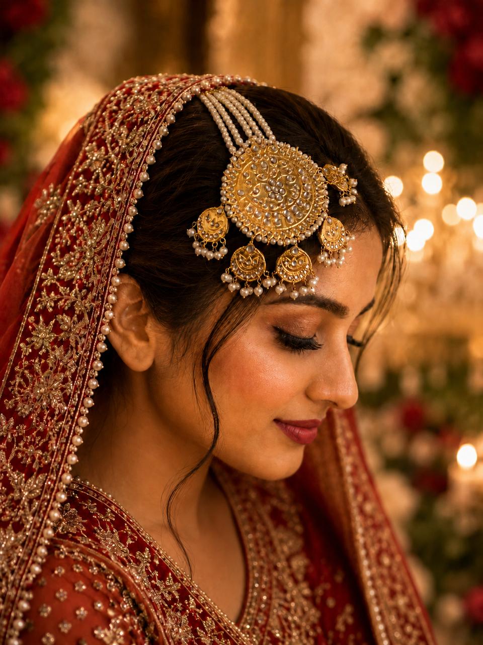 Royal Bridal Jhommer – Imitation Gold with Pearl Drops